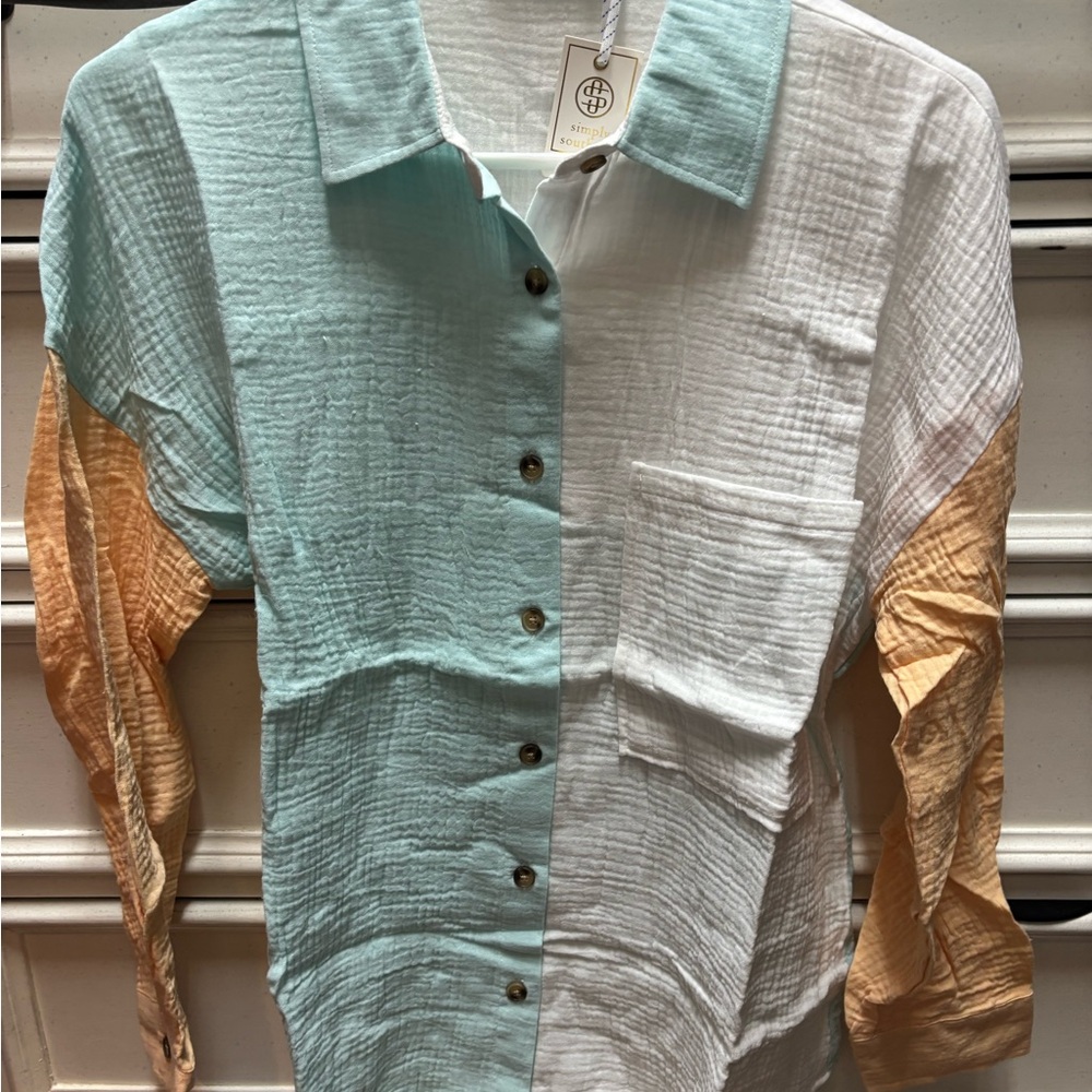 Simply Southern Blue and White Shirt